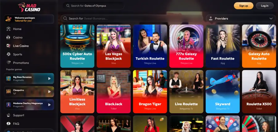 Mad slots casino Megaways titles including Madame Destiny and The Dog House